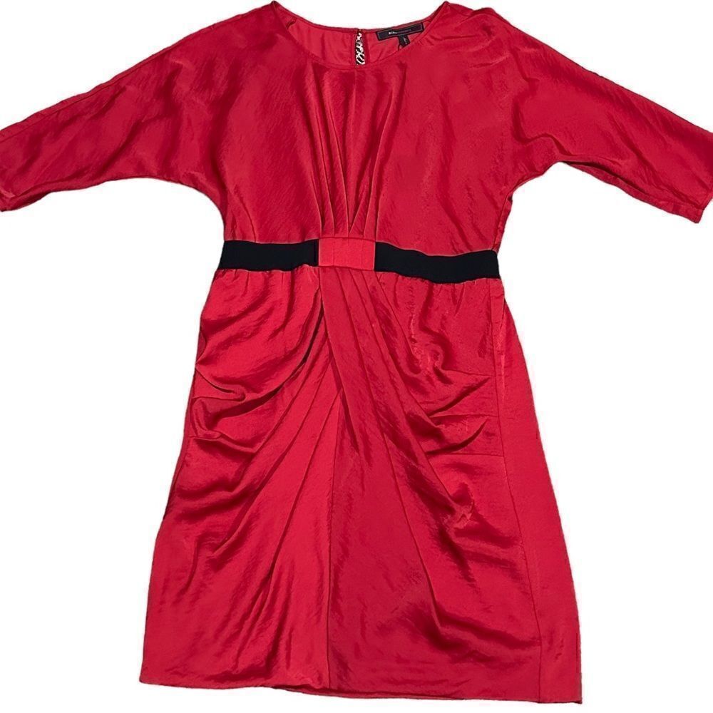 BCBGMAXAZRIA Red Iselin Midi Drape Dress Size Small - Picture 2 of 13